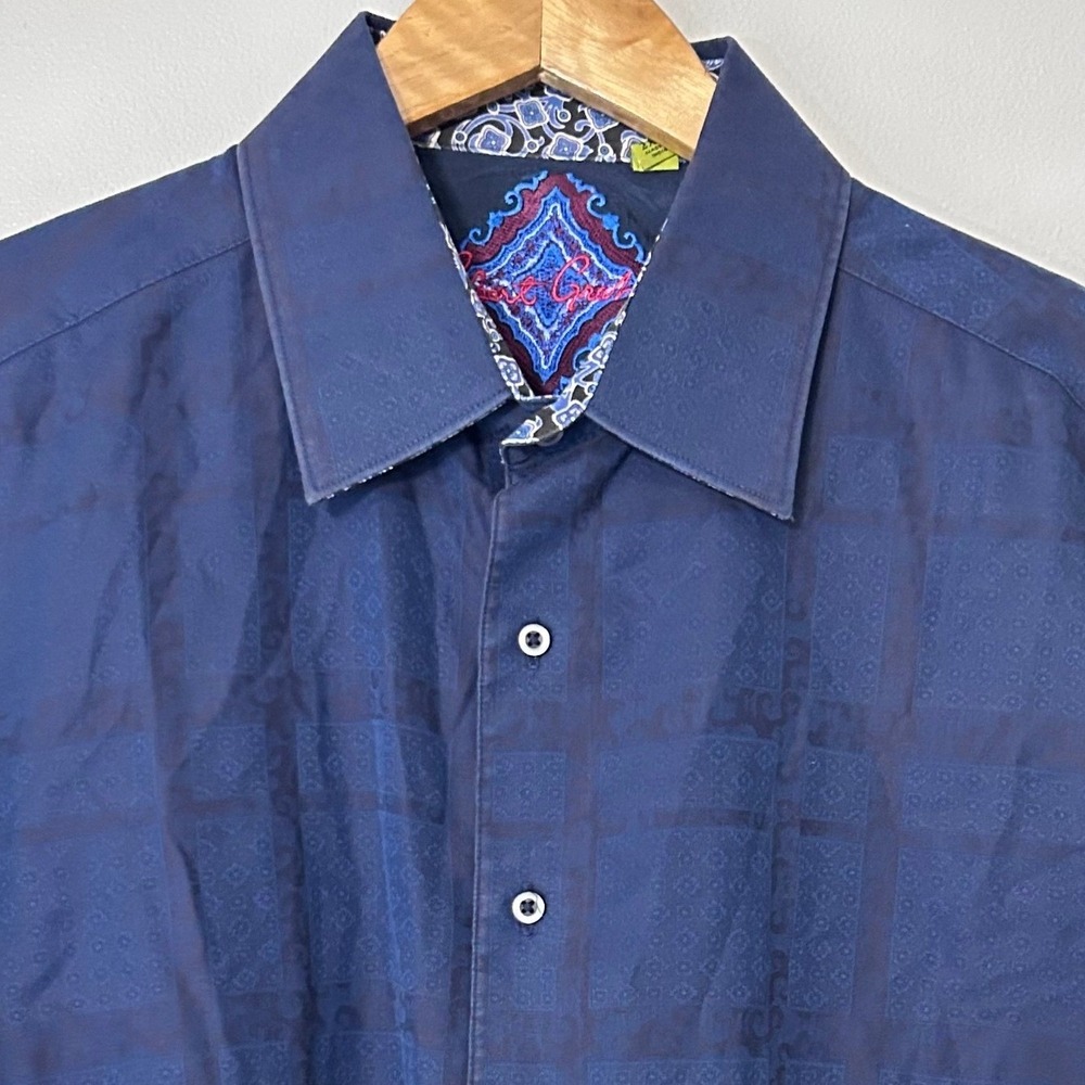 Robert Graham Shirt Mens 2XL Navy Blue Paisley Jacquard Long Sleeve Flip Cuff